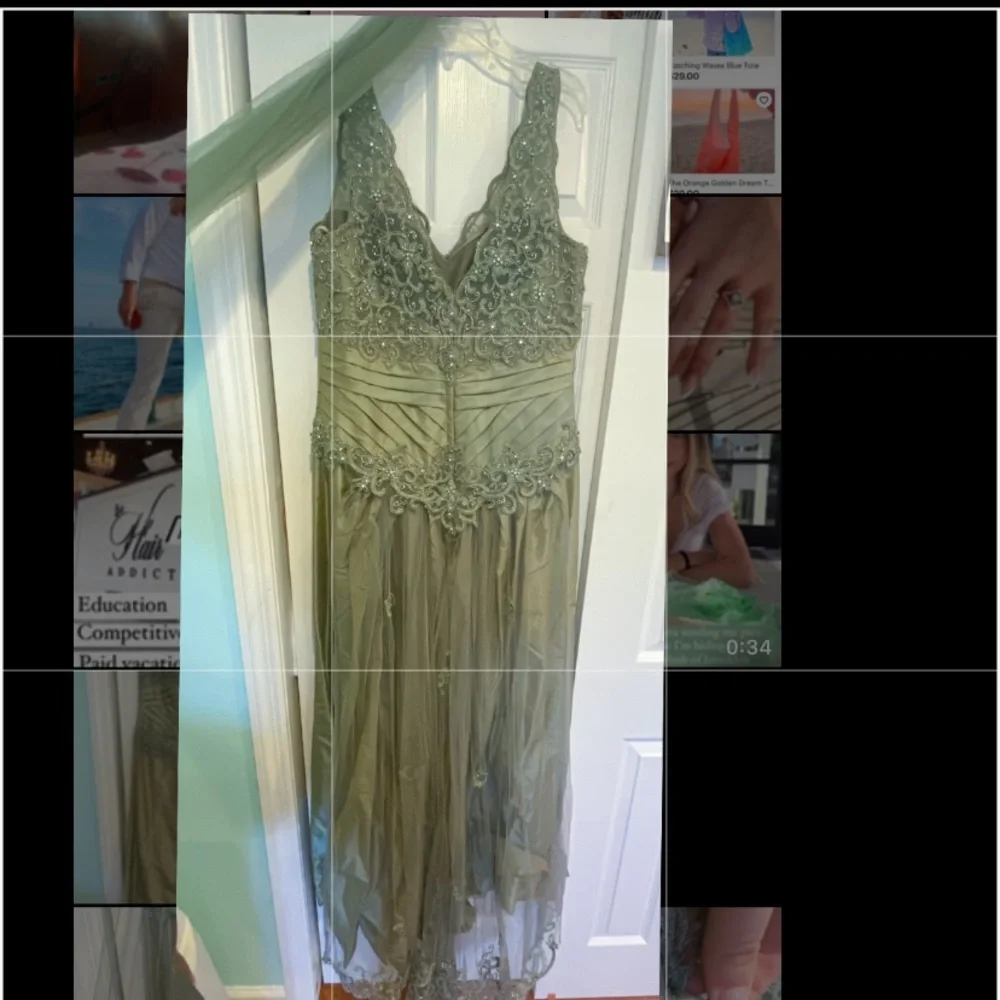 Montage by Mon Cheri Olive Green Embellished V-Neck Evening Dress - Picture 2 of 7
